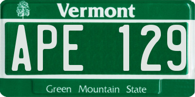 VT license plate APE129