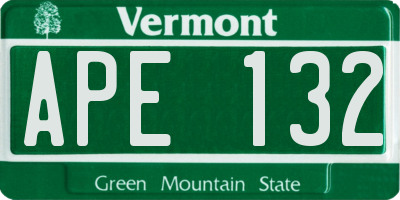 VT license plate APE132