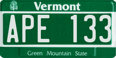 VT license plate APE133