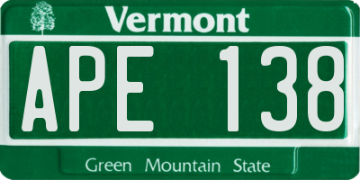 VT license plate APE138