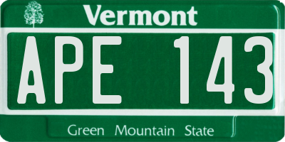 VT license plate APE143