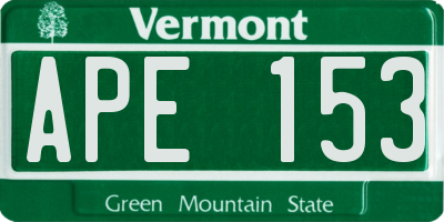 VT license plate APE153