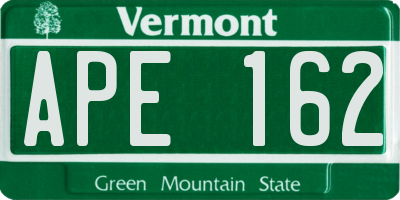 VT license plate APE162