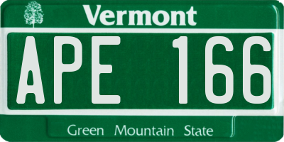 VT license plate APE166