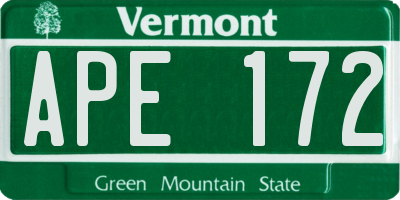 VT license plate APE172