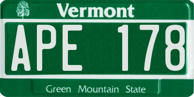 VT license plate APE178
