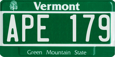 VT license plate APE179