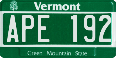 VT license plate APE192
