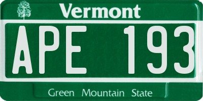 VT license plate APE193
