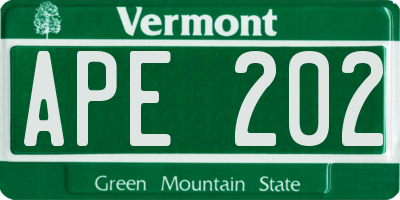 VT license plate APE202