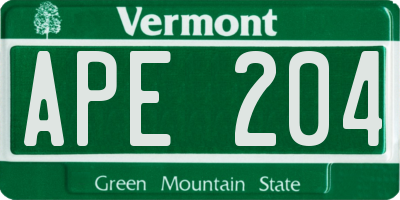 VT license plate APE204