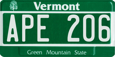 VT license plate APE206