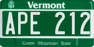 VT license plate APE212
