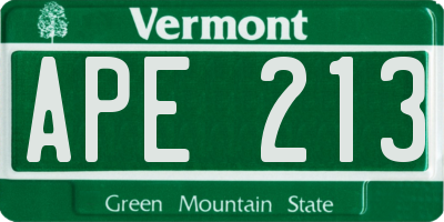 VT license plate APE213