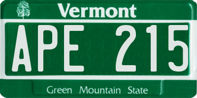 VT license plate APE215