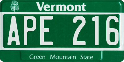 VT license plate APE216
