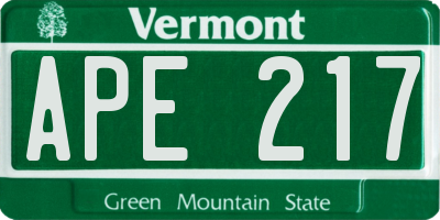VT license plate APE217