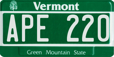 VT license plate APE220