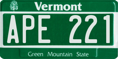 VT license plate APE221