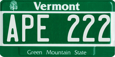 VT license plate APE222