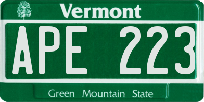 VT license plate APE223
