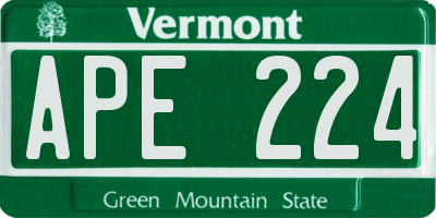 VT license plate APE224