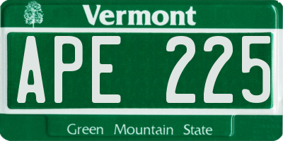 VT license plate APE225