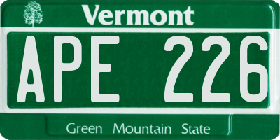 VT license plate APE226