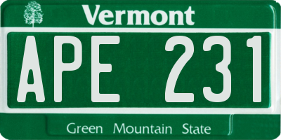 VT license plate APE231