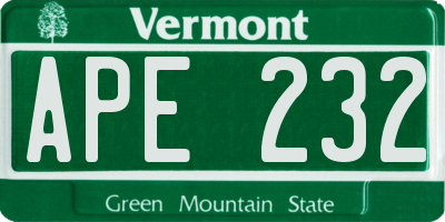 VT license plate APE232