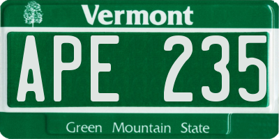 VT license plate APE235