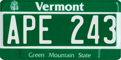 VT license plate APE243