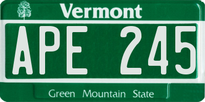 VT license plate APE245