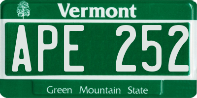 VT license plate APE252