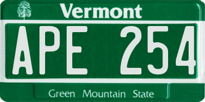 VT license plate APE254
