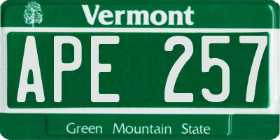 VT license plate APE257