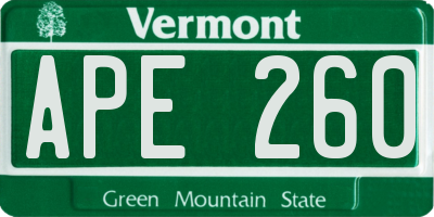 VT license plate APE260