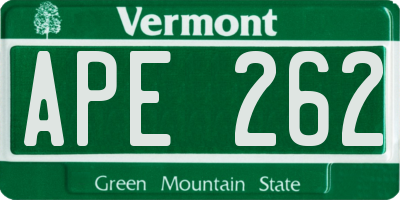 VT license plate APE262
