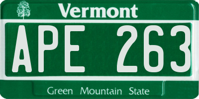 VT license plate APE263