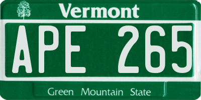 VT license plate APE265