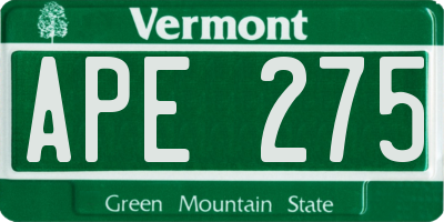VT license plate APE275