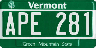 VT license plate APE281