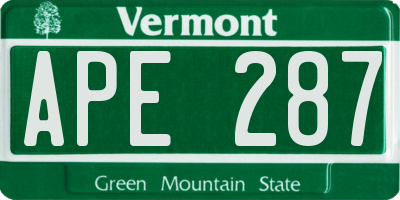 VT license plate APE287