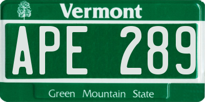 VT license plate APE289