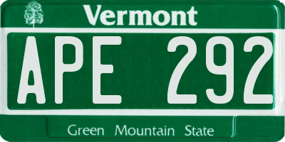 VT license plate APE292