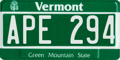 VT license plate APE294