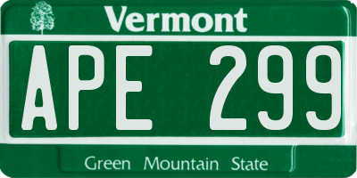 VT license plate APE299