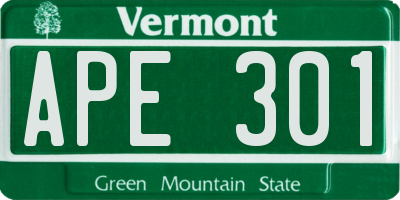 VT license plate APE301