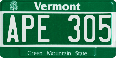 VT license plate APE305