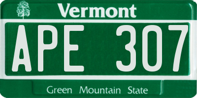 VT license plate APE307